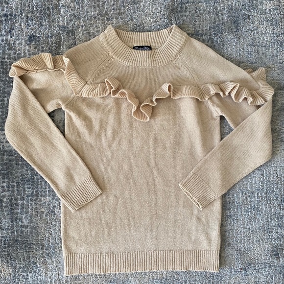 Ruffle front yoke crew neck sweater - Picture 1 of 6